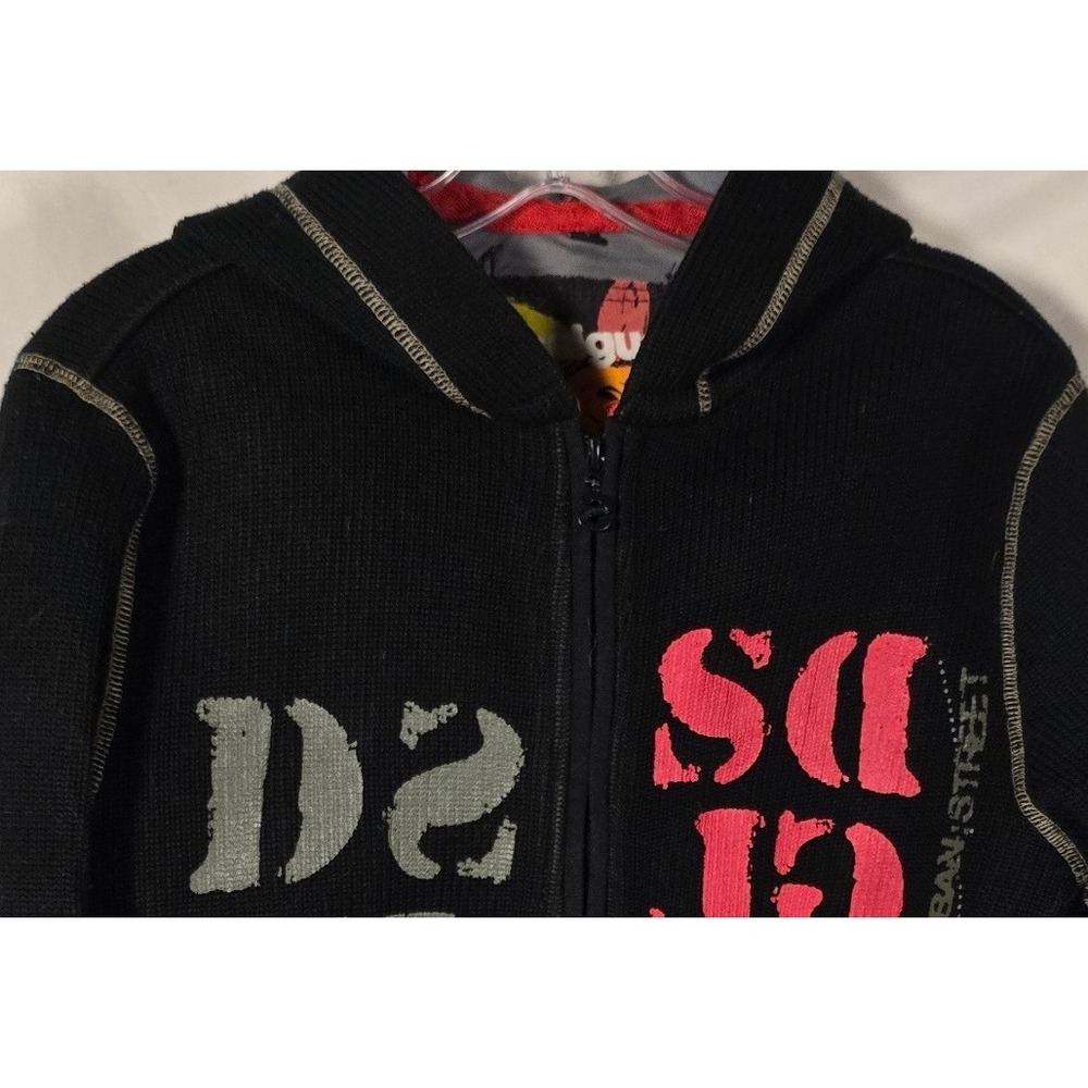 Desigual Black Full Zip Hoodie Mens Urban Street Graphic Knit‎ Hooded Sweatshirt